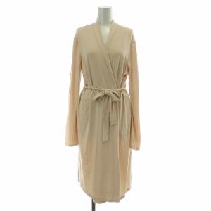 ロングカーディガン 長袖 ストレッチ Vネック 前開きトッパー ベルト紐 M ベージュ タグ付き /BB