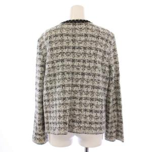 Leilian ニット ノーカラージャケット ツイード チェック柄 ラメ ナイロン ウール 13+ ライトグレー /BM