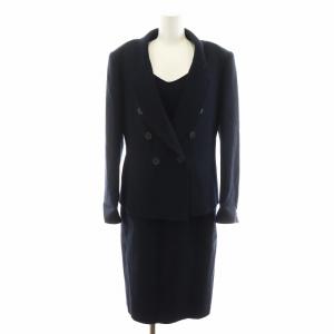 セットアップ テーラードジャケット ダブル ワンピース ノースリーブ ロング丈 ウール 42 紺 ネイビー