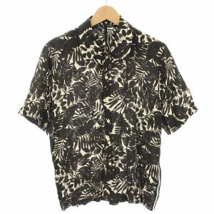 アロハシャツ 半袖 総柄 ボタニカル柄 黒 ブラック 白 ホワイト 87406107-OC /YT