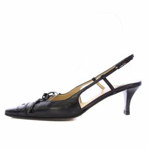 CHANEL パンプス ココマーク レザー エナメル 切替 ストラップ 37.5 24.5cm 黒 /TK D