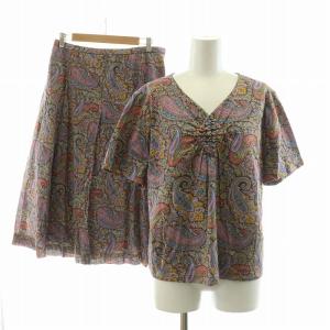 セットアップ 2点セット 上下 フレアスカート カットソー ロング ペイズリー Vネック 半袖 大きいサイズ