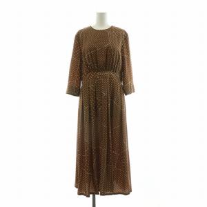 パッチワークドットプリント クルーネックワンピース ロング 36 ブラウン ホワイト 11-06-01-06031