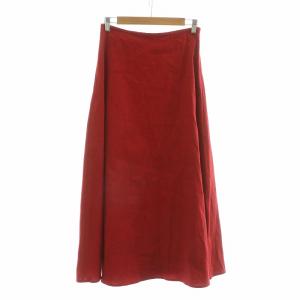theory luxe ECO CRNCH WASH ZOE E フレアスカート ミモレ ロング 麻 リネン 38 レッド 03-2207305-260