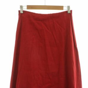 theory luxe ECO CRNCH WASH ZOE E フレアスカート ミモレ ロング 麻 リネン 38 レッド 03-2207305-260
