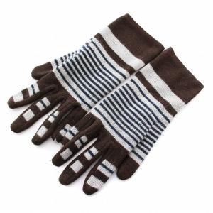 手袋 ニット ボーダー M 茶 グレー 紺 /YM