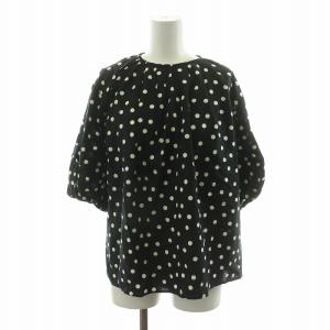 24SS ドットプリントランタンスリーブブラウス シャツ 36 ブラック ホワイト 11-01-42-01201