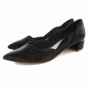 フェミニンパンプス ポインテッドトゥ スエード 24.5 黒 ブラック NJ14187 /RO