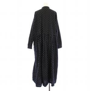 SOIL シャツワンピース フレア ギャザー マキシ ロング 長袖 バンドカラー ドット柄 総柄 2 黒 ブラック