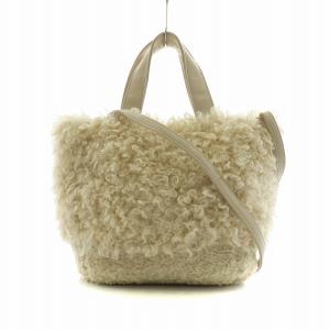 ショルダーストラップ付き2WAYカーリーファートートバッグ ハンドバッグ ホワイト KB3654 /NQ