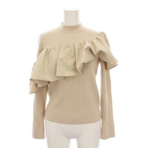 ギャザーフリルニットトップ アシンメトリー リブ 長袖 36 ベージュ 03224 43121 /YM