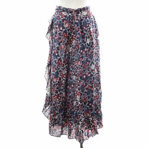 ISABEL MARANT ETOILE ラップスカート フレアスカート ロング丈 花柄 リネン 麻 36 紺 ネイビー 赤 レッド /AN46