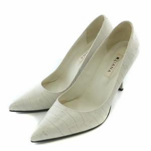 パンプス ポインテッドトゥ ハイヒール レザー 型押し 24.5cm ライトグレー /BB