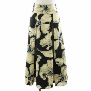 23AW ハイウエストバックリボンフラワースカート フレアスカート ロング丈 0 ベージュ 黒 ブラック