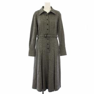 ワンピース ウール シルク混 ロング 長袖 ベルト 38 グレー M5J16-252-08 /TK