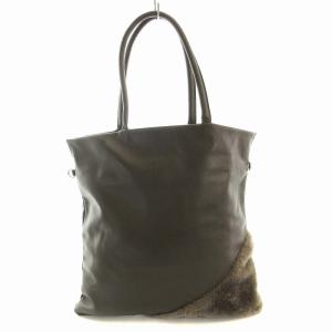 トートバッグ ハンドバック レザー ファー 茶 ブラウン /RO