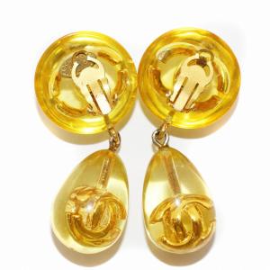 CHANEL ヴィンテージ ココマーク イヤリング ドロップ型 イエロー