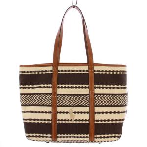 Big Pony ストライプド ミディアム トートバッグ キャンバス レザー ベージュ ブラウン /BM