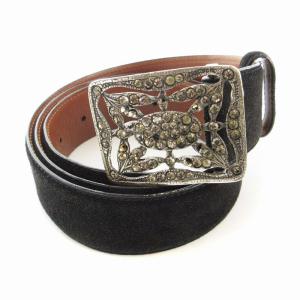 ベルト ハトメ スエード ラインストーン装飾 S 黒 ブラック /RO