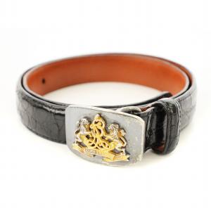 ベルト バックル クロコ型押し レザー 黒 /MM