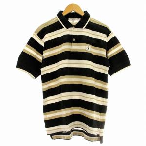 pour homme 1116 ポロシャツ 半袖 ボーダー 鹿の子 L ベージュ 黒 白 /G