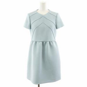 ワンピース ひざ丈 半袖 38 水色 ライトブルー /AN25