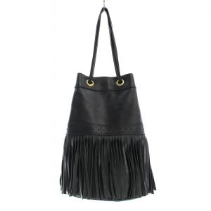 J&M DAVIDSON カーニバル ハンドバッグ フリンジ レザー ロゴ プリント 黒 ブラック /BB