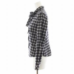 BURBERRY BLUE LABEL シャツ ブラウス 長袖 チェック柄 リボン 36 黒 ブラック E1M29-467-09 /AN44