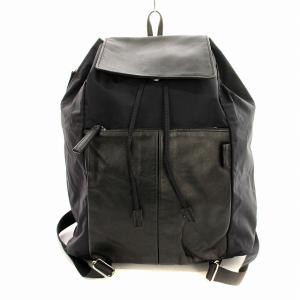 リュックサック デイバッグ ナイロン レザー切替 黒 ブラック /G