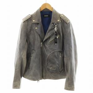 L-KIOV ライダースジャケット ダブル 牛革 ユーズド加工 M グレー /AN19