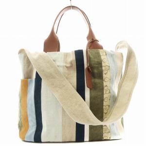 ルオーロ ハンドバッグ 2way ストライプ キャンバス マルチカラー