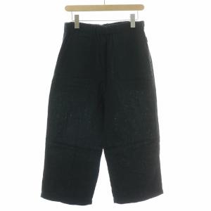 ダブルガーゼパンツ イージー ギャザー スラックス ウエストゴム 麻 リネン M 紺 ネイビー /BB