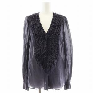 シャツ ブラウス 長袖 フリル コットン シルク混 絹 38 紫 パープル 6521-299-0117