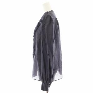 Drawer シャツ ブラウス 長袖 フリル コットン シルク混 絹 38 紫 パープル 6521-299-0117