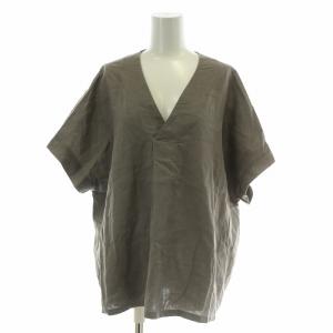 linen V neck pullover リネンVネックプルオーバー シャツ ブラウス 半袖 無地 2