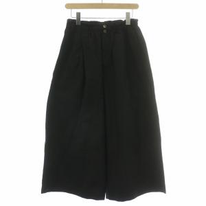 コットンタイプライターパンツ タック ワイド イージー ウエストゴム ジップフライ M 黒 ブラック PL91FF017