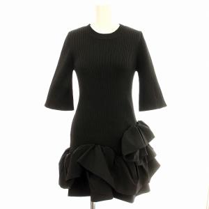 24SS 5分袖裾フレアリブニット 84165180 ニット カットソー フリル 1 黒 ブラック /G