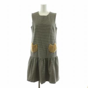 ワンピース ひざ丈 千鳥格子 M ブラック ベージュ 6316820 /NQ