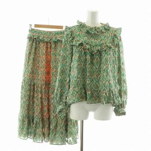 セットアップ フレアスカート シャツ ブラウス 長袖 花柄 M グリーン 4160139 /NQ