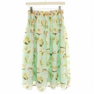 スカート ロング フレア イージー ネコ柄 M ミントグリーン 3160700 /YT