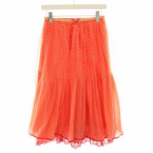 スノー SNOW チュールスカート ロング マキシ フレア ペチコート付き ドット柄 リボン M 朱色