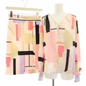23AW セットアップ 上下 カラーブロックプリントブラウス 長袖 38 カラーブロックプリントスカート
