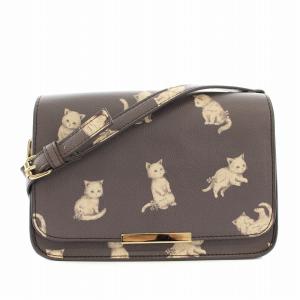 ショルダーバッグ レザー ネコ柄 茶 ブラウン /YT D