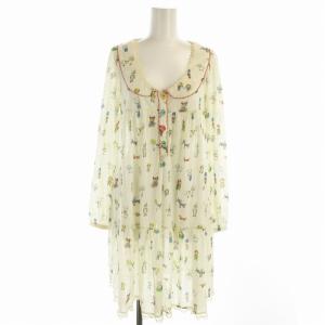 ワンピース ひざ丈 七分袖 総柄 M 白 ホワイト 6110310 /EE