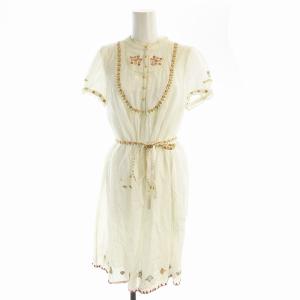 ワンピース ひざ丈 刺繍 半袖 インナー付き M 白 ホワイト 8210750 /EE