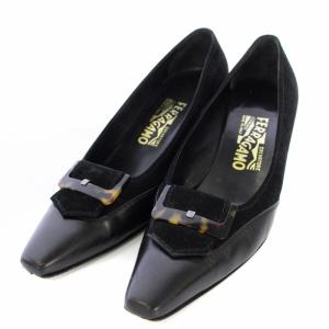 パンプス スクエアトゥ レザー スエード 切替 8.5C 26cm 黒 /TK