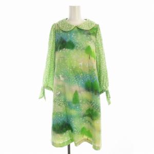 ワンピース ひざ丈 花柄 七分袖 M 緑 グリーン 6116180 /EE
