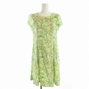 ワンピース 半袖 ひざ丈 花柄 M 緑 グリーン 7111660 /EE