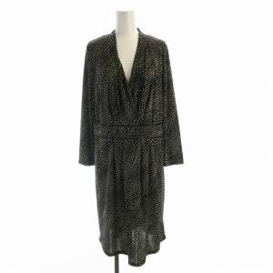 ワンピース ひざ丈 ドット Vネック 七分袖 44 大きいサイズ 黒 ブラック 白 ホワイト COPWWNS0202