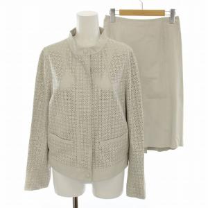 セットアップ ノーカラージャケット スカート ひざ丈 9AR 61-89 ライトグレー 12328-02264